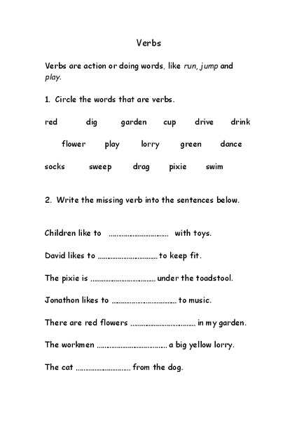 Verbs Worksheet