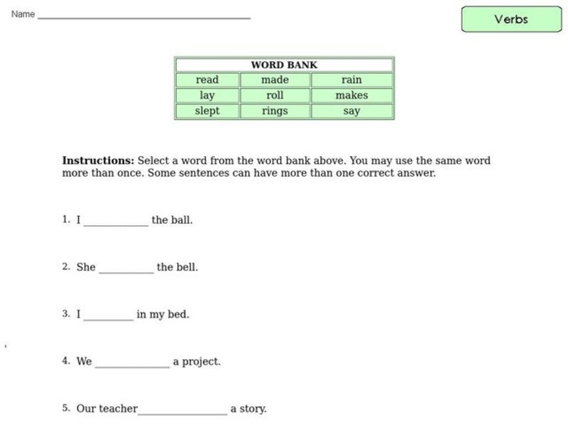 Verbs Worksheet