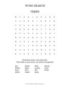 Verbs Word Search Worksheet