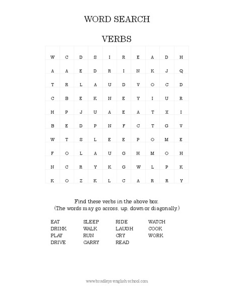 Verbs Word Search Worksheet