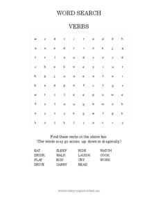 Verbs Word Search Worksheet