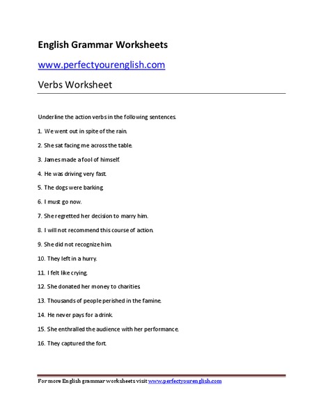 Verbs Worksheet Worksheet