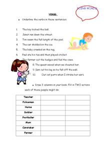 Verbs: Doing Words Organizer