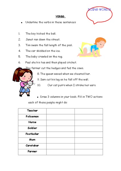 Verbs: Doing Words Organizer