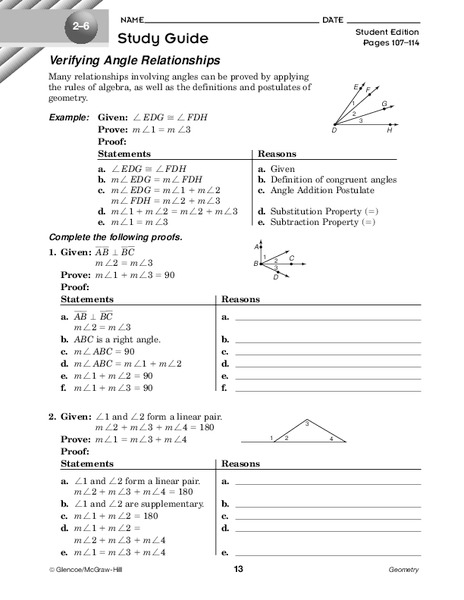 Verifying Angle Relationships Worksheet