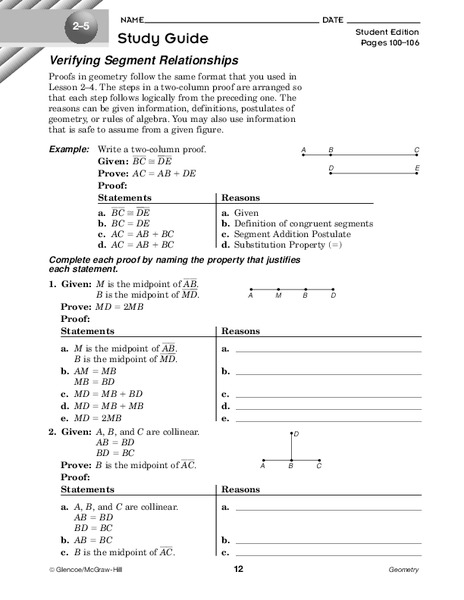 Verifying Segment Relationships Worksheet