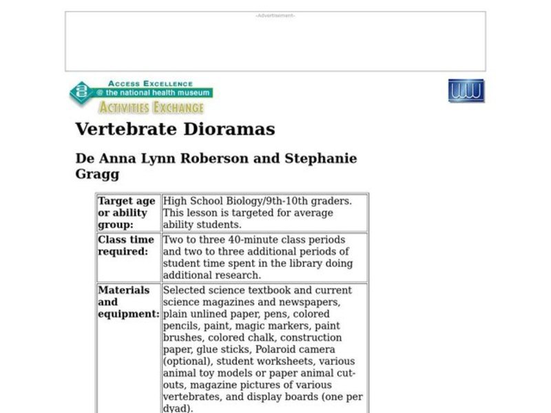 Vertebrate Dioramas Lesson Plan