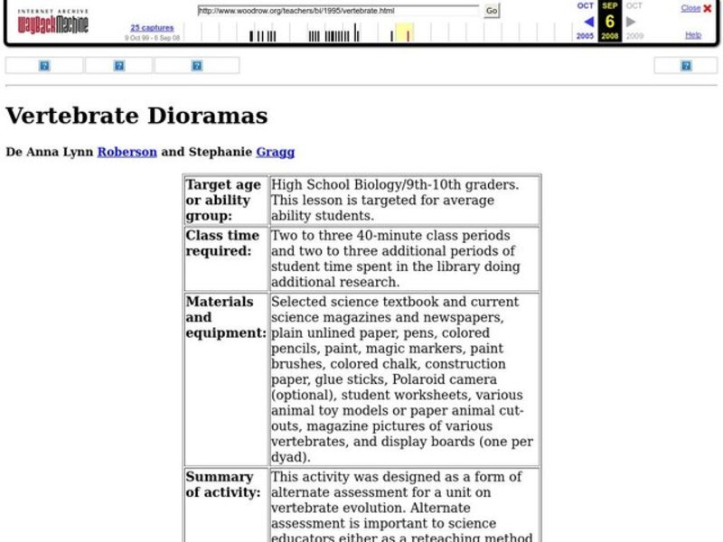 Vertebrate Dioramas Lesson Plan