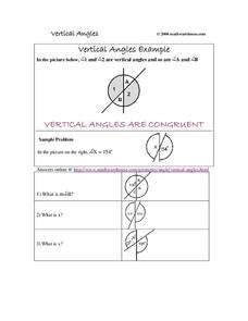 Vertical Angles Worksheet