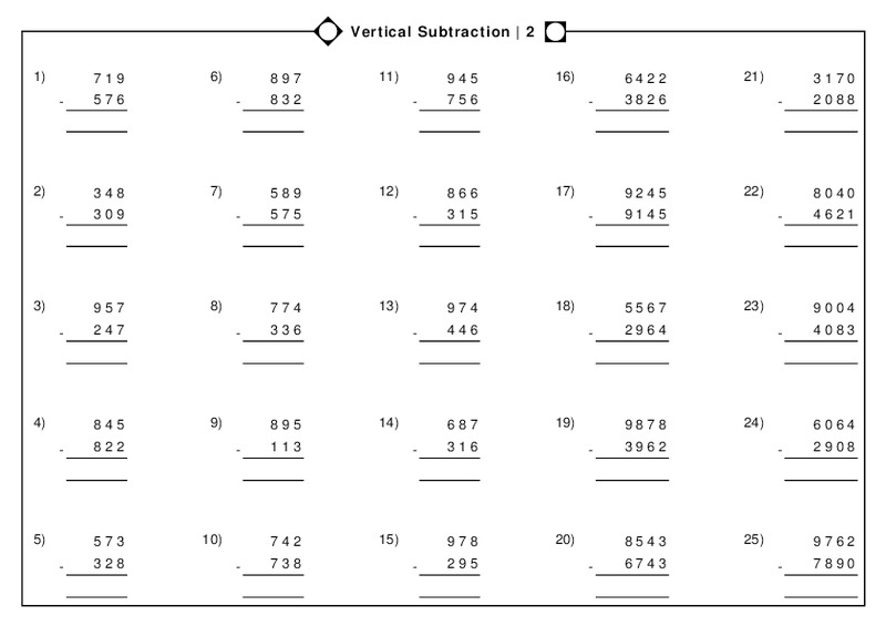 Vertical Subtraction Worksheet