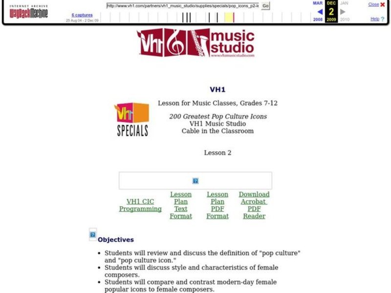 VH1 200 Greatest Pop Culture Icons  Lesson 2 Lesson Plan