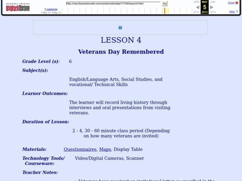 Veterans Day Remembered Lesson Plan