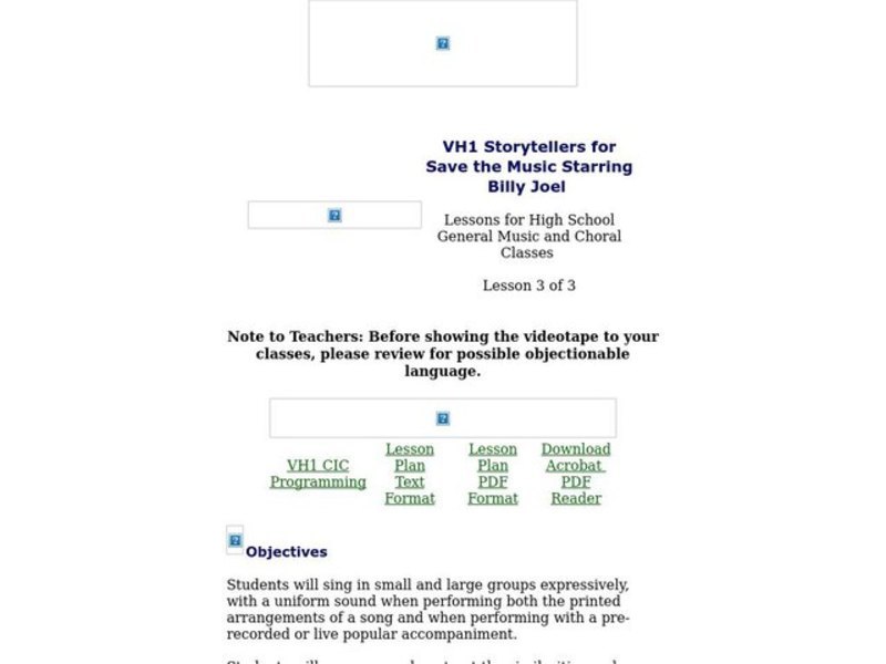 VH1 Storytellers for Save the Music Starring Billy Joel Lesson Plan