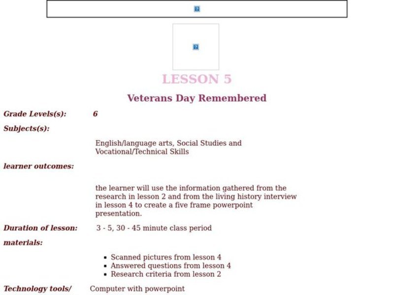 Veterans Day Remembered Lesson Plan