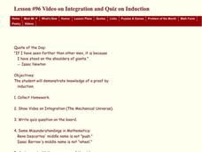 Video on Integration and Quiz on Induction Lesson Plan