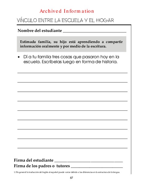 Vínculo Entre La Escuela y El Hogar Worksheet