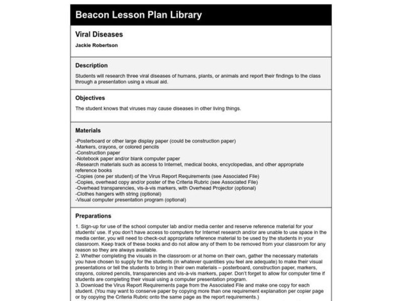 Viral Diseases Lesson Plan