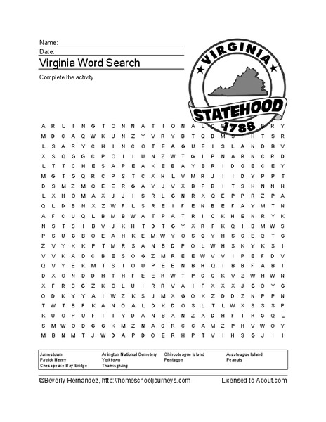 Virginia Word Search Worksheet