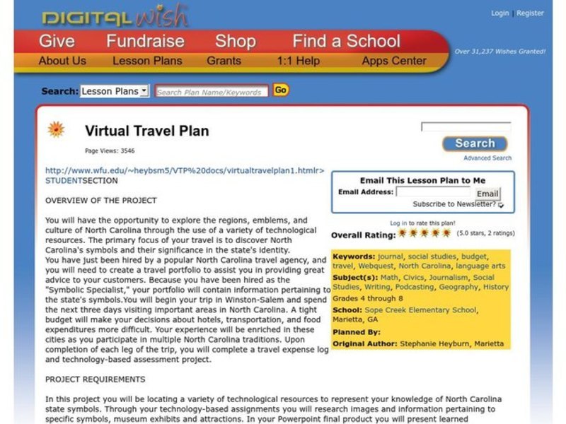 Virtual Travel Plan Lesson Plan
