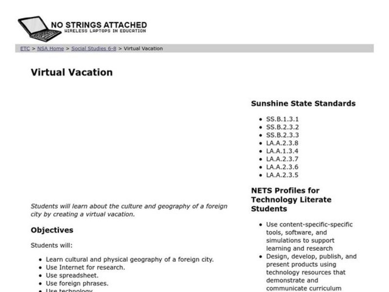 Virtual Vacation Lesson Plan