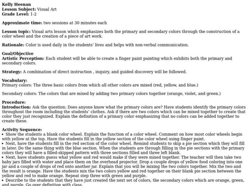 Visual Arts Lesson Plan