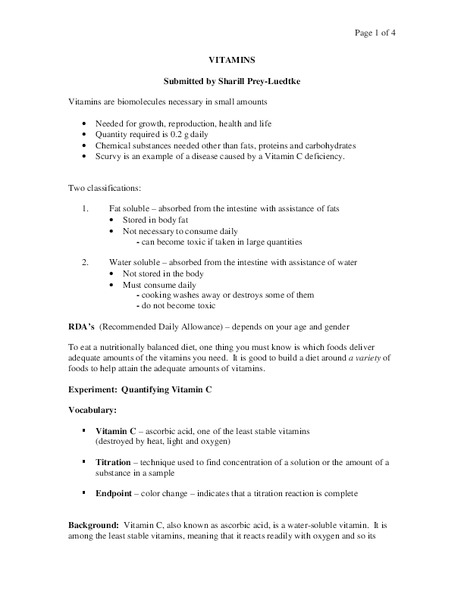 Vitamins Lesson Plan