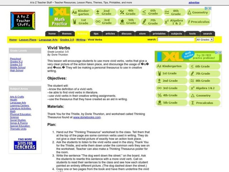 Vivid Verbs Lesson Plan