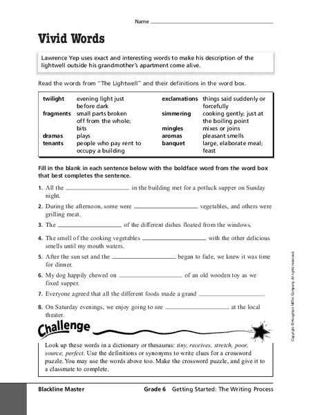 Vivid Words Worksheet