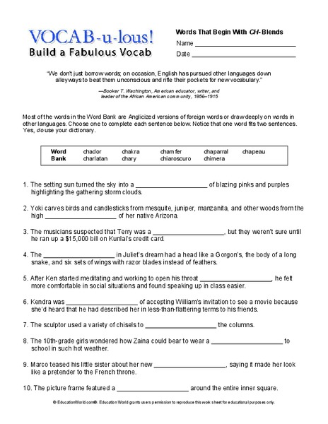 Vocab-u-lous! Build a Fabulous Vocab Worksheet