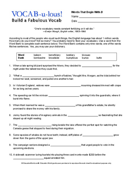 Vocab-u-lous! Build a Fabulous Vocab Worksheet