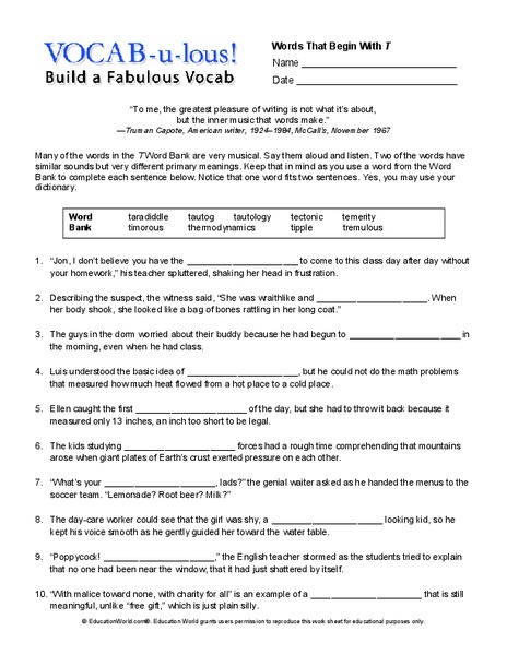 Vocab-u-lous! Build a Fabulous Vocab Worksheet