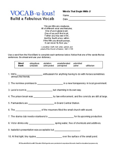 Vocab-u-lous! Build a Fabulous Vocab Worksheet