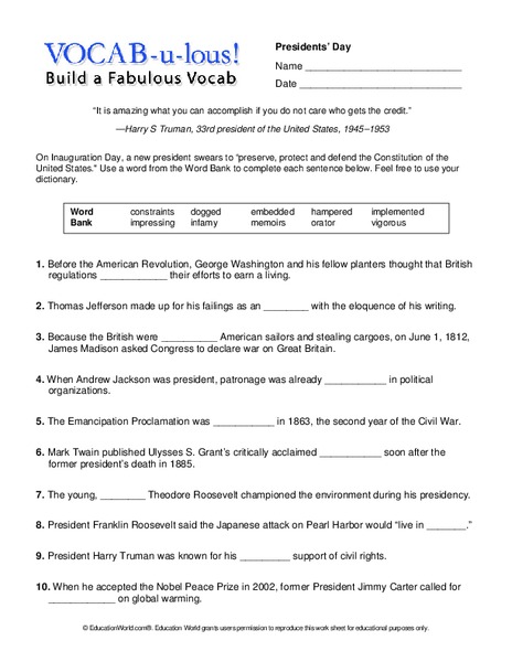 Vocab-u-lous! Build a Fabulous Vocab Worksheet