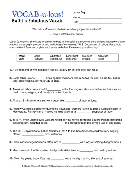 Vocab-u-lous! Build a Fabulous Vocab Worksheet