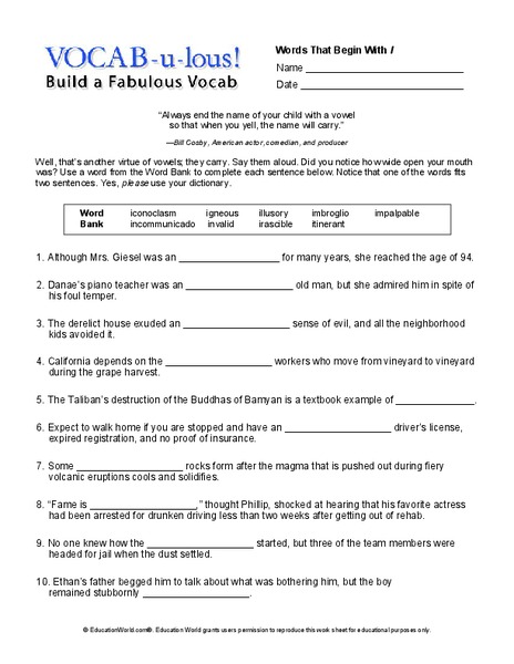 Vocab-u-lous! Build a Fabulous Vocab Worksheet