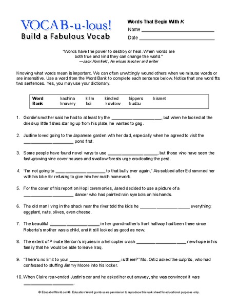 Vocab-u-lous! Build a Fabulous Vocab Worksheet