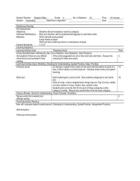 Vocabulary Lesson Plan