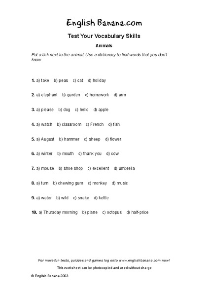 Vocabulary Worksheet