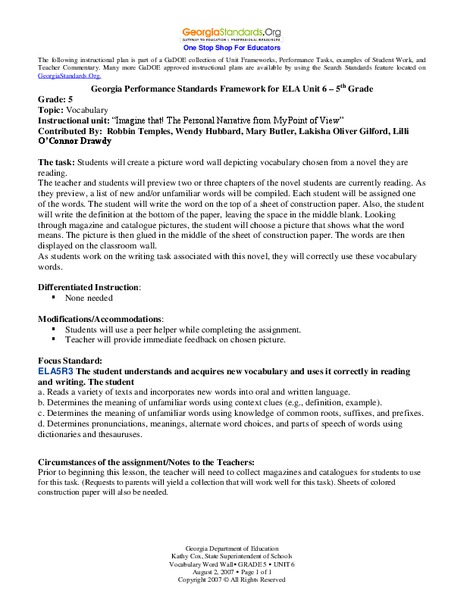 Vocabulary Lesson Plan