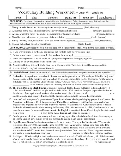 Vocabulary Building Worksheet