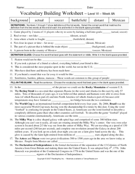 Vocabulary Building Worksheet