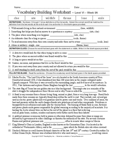 Vocabulary Building Worksheet
