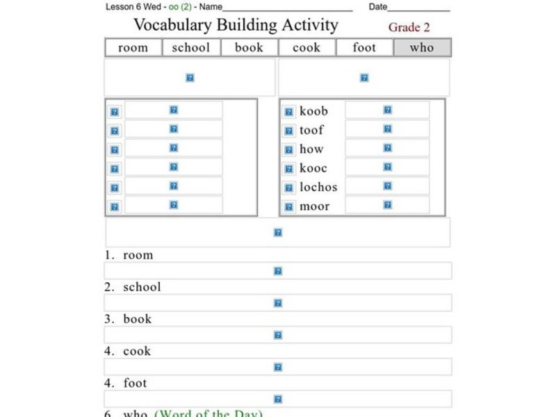 Vocabulary Building Activity Worksheet
