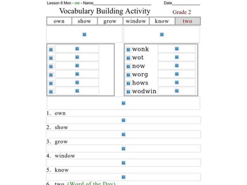 Vocabulary Building Activity Worksheet