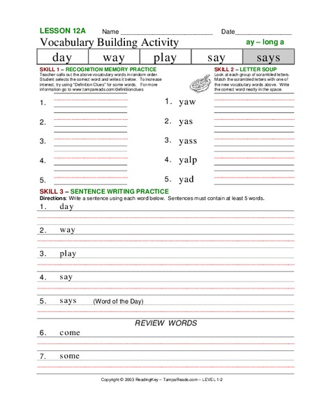 Vocabulary Building Activity Worksheet