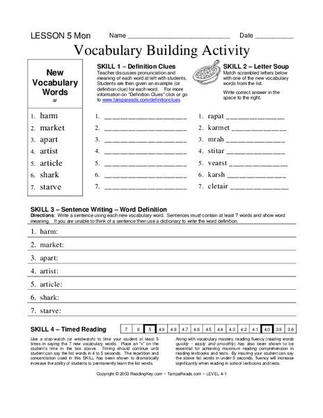 Vocabulary Building Activity Worksheet