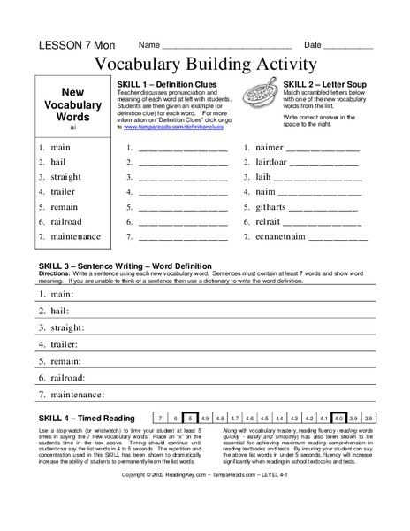 Vocabulary Building Activity Worksheet