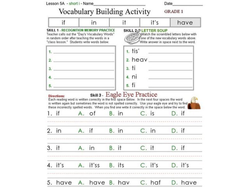 Vocabulary Building Activity Worksheet