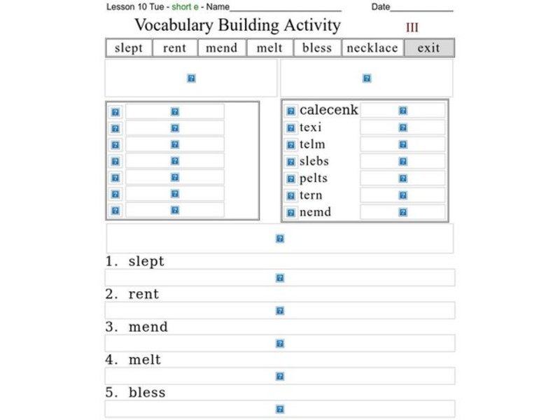 Vocabulary Building Activity Worksheet