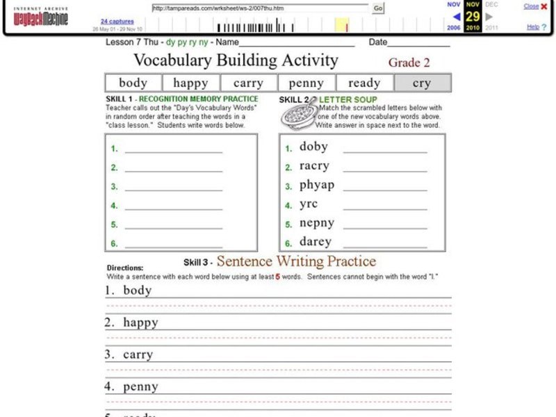 Vocabulary Building Activity Worksheet